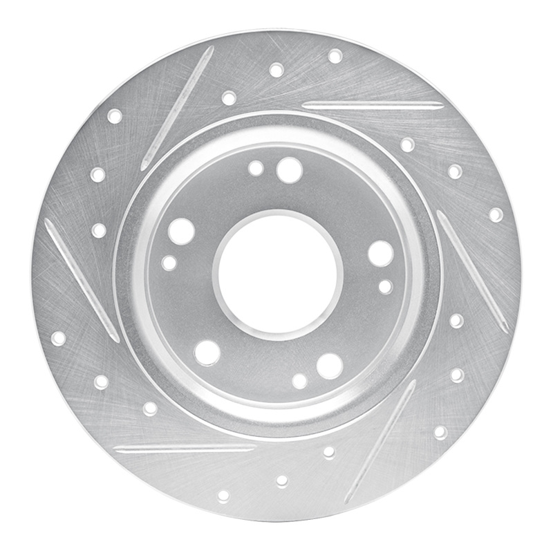 Honda CR-Z Brake Rotor (1) - Rear Right - R1 Concepts - Drilled & Slotted - Silver - `11-`15